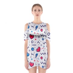 Hearts Seamless Pattern Memphis Style Shoulder Cutout One Piece Dress by Vaneshart