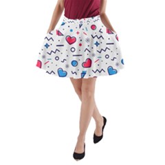 Hearts Seamless Pattern Memphis Style A-line Pocket Skirt by Vaneshart