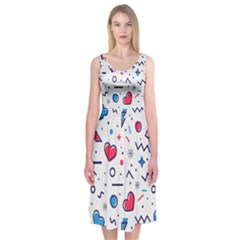 Hearts Seamless Pattern Memphis Style Midi Sleeveless Dress