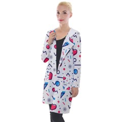 Hearts Seamless Pattern Memphis Style Hooded Pocket Cardigan by Vaneshart