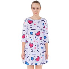 Hearts Seamless Pattern Memphis Style Smock Dress by Vaneshart