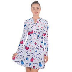 Hearts Seamless Pattern Memphis Style Long Sleeve Panel Dress by Vaneshart