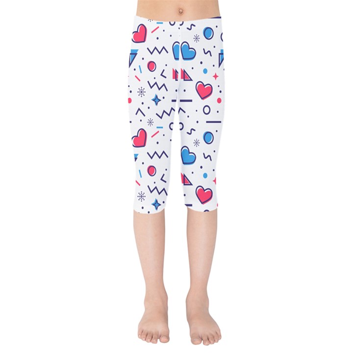 Hearts Seamless Pattern Memphis Style Kids  Capri Leggings 