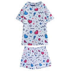 Hearts Seamless Pattern Memphis Style Kids  Swim Tee And Shorts Set by Vaneshart