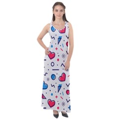 Hearts Seamless Pattern Memphis Style Sleeveless Velour Maxi Dress by Vaneshart