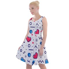 Hearts Seamless Pattern Memphis Style Knee Length Skater Dress by Vaneshart