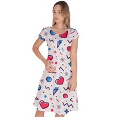 Hearts Seamless Pattern Memphis Style Classic Short Sleeve Dress by Vaneshart