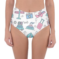 Transportation Seamless Pattern Reversible High-waist Bikini Bottoms by Vaneshart