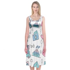 Transportation Seamless Pattern Midi Sleeveless Dress by Vaneshart