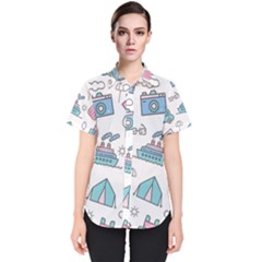 Transportation Seamless Pattern Women s Short Sleeve Shirt