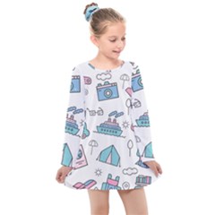 Transportation Seamless Pattern Kids  Long Sleeve Dress by Vaneshart