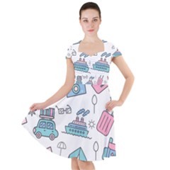 Transportation Seamless Pattern Cap Sleeve Midi Dress by Vaneshart