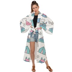 Transportation Seamless Pattern Maxi Kimono by Vaneshart