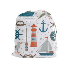 Nautical Elements Pattern Background Drawstring Pouch (xl) by Vaneshart