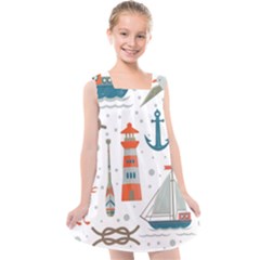 Nautical Elements Pattern Background Kids  Cross Back Dress