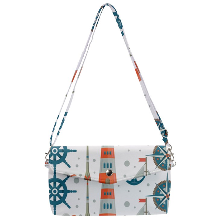 Nautical Elements Pattern Background Removable Strap Clutch Bag