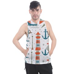 Nautical Elements Pattern Background Men s Sleeveless Hoodie