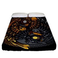 Yin Yang Owl Doodle Ornament Illustration Fitted Sheet (california King Size) by Vaneshart