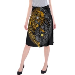 Yin Yang Owl Doodle Ornament Illustration Midi Beach Skirt by Vaneshart