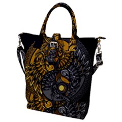 Yin Yang Owl Doodle Ornament Illustration Buckle Top Tote Bag by Vaneshart