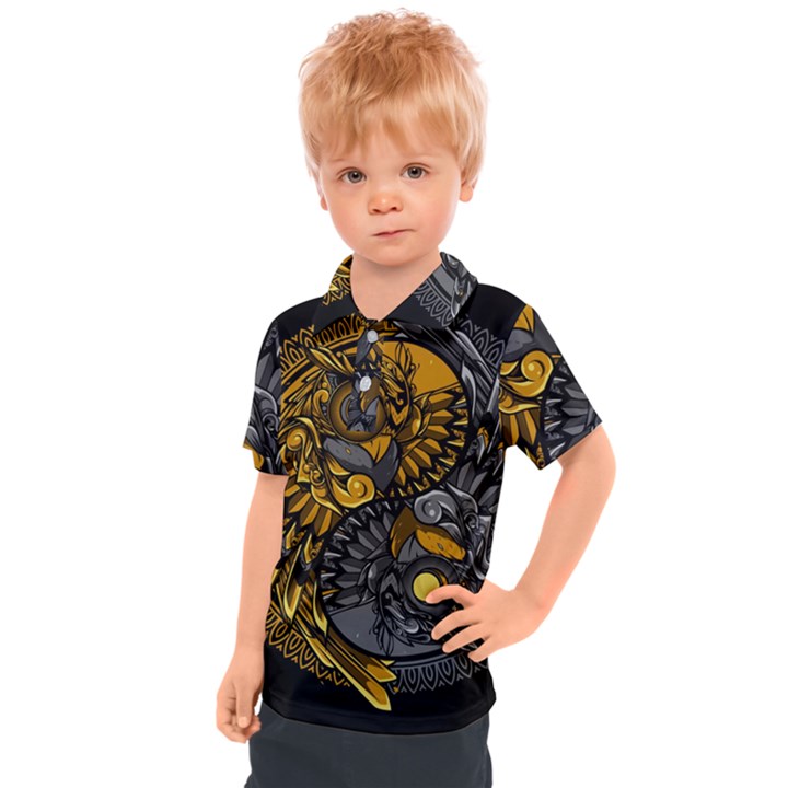 Yin Yang Owl Doodle Ornament Illustration Kids  Polo Tee