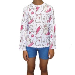 Cute Animals Seamless Pattern Kawaii Doodle Style Kids  Long Sleeve Swimwear by Vaneshart