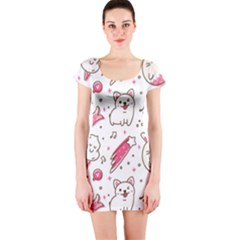 Cute Animals Seamless Pattern Kawaii Doodle Style Short Sleeve Bodycon Dress