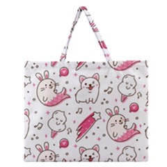 Cute Animals Seamless Pattern Kawaii Doodle Style Zipper Large Tote Bag by Vaneshart