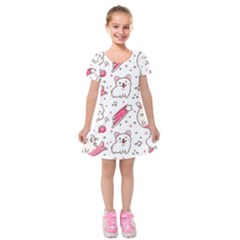 Cute Animals Seamless Pattern Kawaii Doodle Style Kids  Short Sleeve Velvet Dress