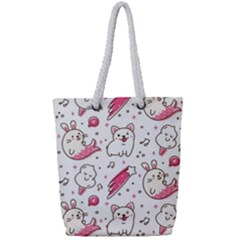 Cute Animals Seamless Pattern Kawaii Doodle Style Full Print Rope Handle Tote (small) by Vaneshart