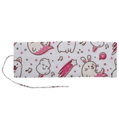 Cute Animals Seamless Pattern Kawaii Doodle Style Roll Up Canvas Pencil Holder (m) by Vaneshart