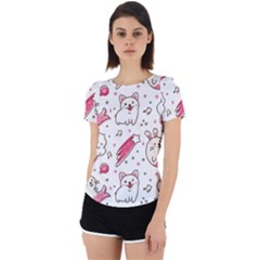 Cute Animals Seamless Pattern Kawaii Doodle Style Back Cut Out Sport Tee