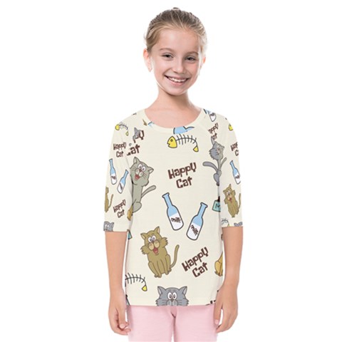 Happy Cats Pattern Background Kids  Quarter Sleeve Raglan Tee by Vaneshart