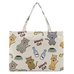 Happy Cats Pattern Background Zipper Medium Tote Bag by Vaneshart