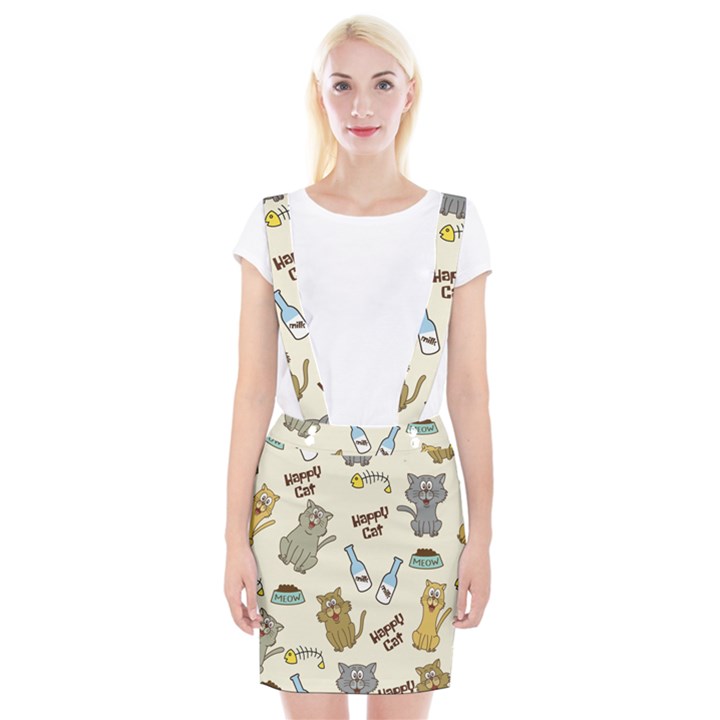 Happy Cats Pattern Background Braces Suspender Skirt