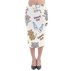 Happy Cats Pattern Background Velvet Midi Pencil Skirt by Vaneshart