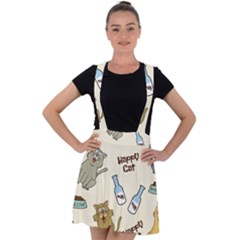 Happy Cats Pattern Background Velvet Suspender Skater Skirt by Vaneshart