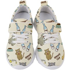 Happy Cats Pattern Background Kids  Velcro Strap Shoes by Vaneshart