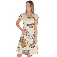 Happy Cats Pattern Background Classic Short Sleeve Dress