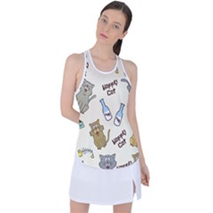 Happy Cats Pattern Background Racer Back Mesh Tank Top