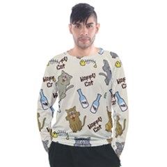 Happy Cats Pattern Background Men s Long Sleeve Raglan Tee