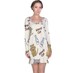 Happy Cats Pattern Background Long Sleeve Nightdress by Vaneshart