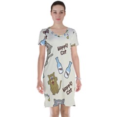 Happy Cats Pattern Background Short Sleeve Nightdress