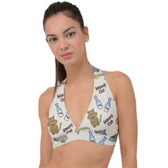 Happy Cats Pattern Background Halter Plunge Bikini Top by Vaneshart