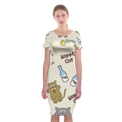 Happy Cats Pattern Background Classic Short Sleeve Midi Dress