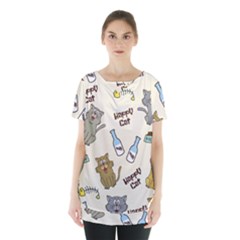 Happy Cats Pattern Background Skirt Hem Sports Top by Vaneshart