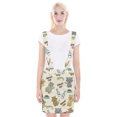 Happy Cats Pattern Background Braces Suspender Skirt