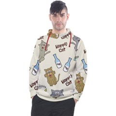 Happy Cats Pattern Background Men s Pullover Hoodie