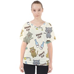 Happy Cats Pattern Background V-neck Dolman Drape Top by Vaneshart