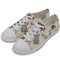 Happy Cats Pattern Background Women s Low Top Canvas Sneakers by Vaneshart